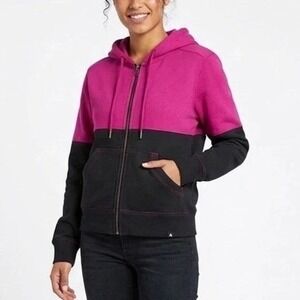 American Giant Hoodie Womens Large Pink Black Logo Fleece Lined Full Zip